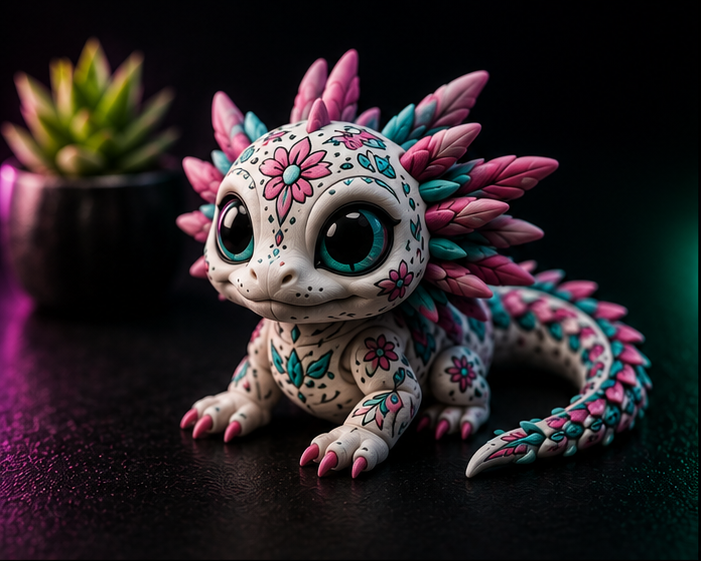 Multi-colour articulated dragon, macro on layer lines